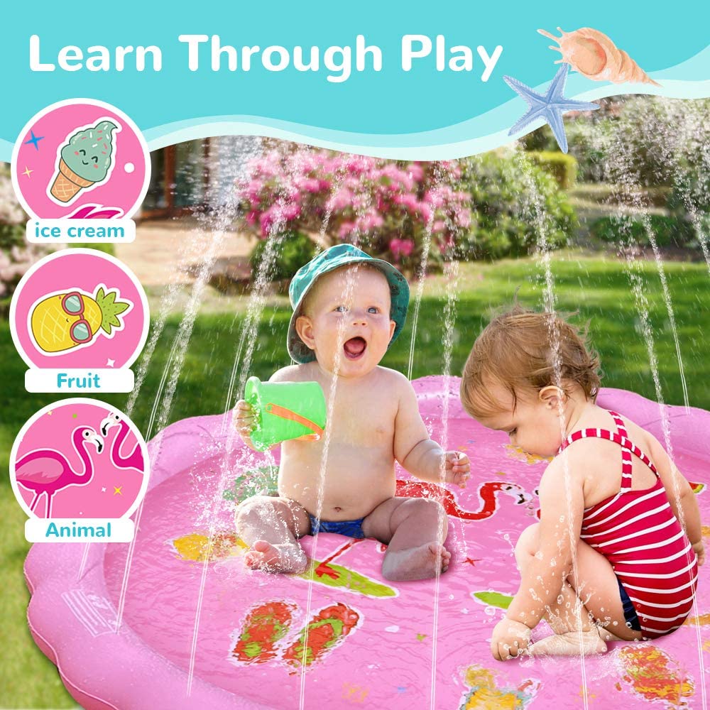 Movsou Sprinkler Splash Pad Sprinkler Pool Play Mat Inflatable Summer Outdoor Water Toys for Baby Girls Boys Children Pet Dog 67" Pink - image 2 of 9