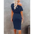 thumbnail image 2 of Aiyino Robe Midi Moulante Décontractée de Soirée à Manches Courtes Côtelées pour Femmes, Épaules Dénudées, 2TG Bleu Royal, 2 of 9