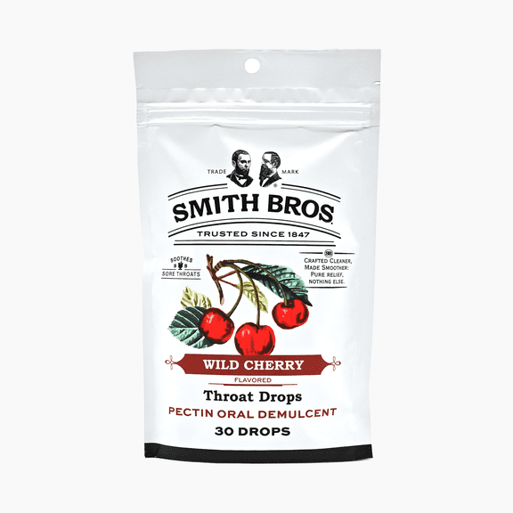 Smith Brothers Wild Cherry Throat Drops, Pectin Lozenges, 30 Count Bag
