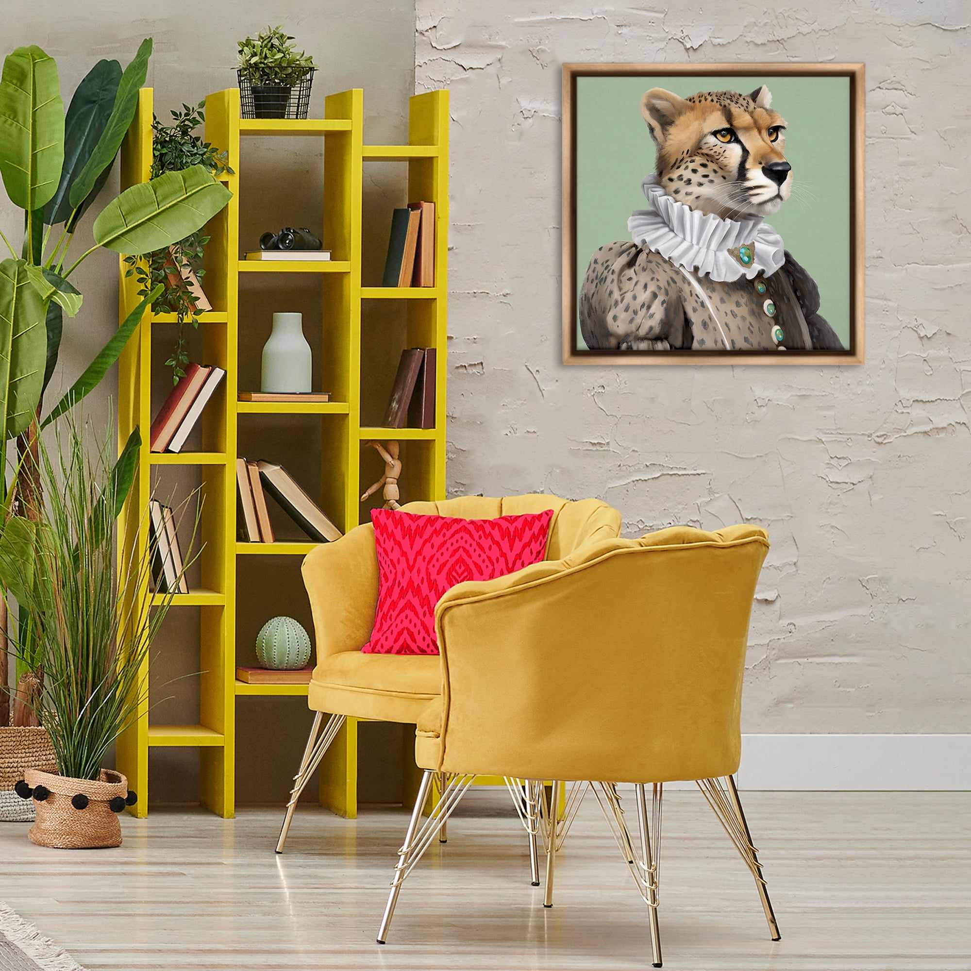 Stupell Industries Madame Cheetah Portrait Novelty & Humor Painting Brown Floater Framed Canvas Art Print Wall Art, 25 x 25