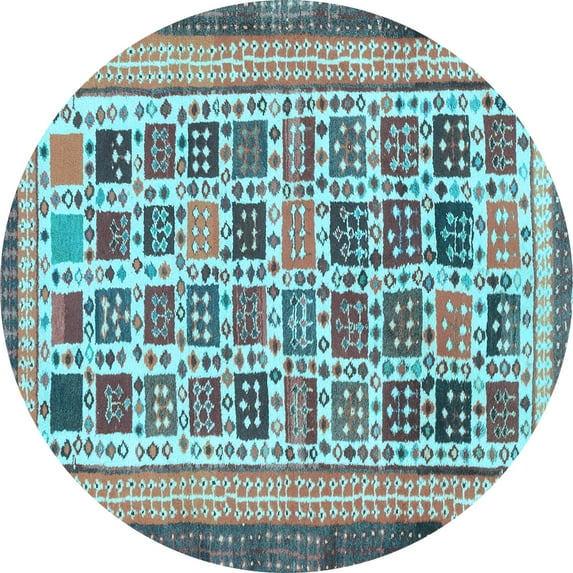 Ahgly Company Indoor Round Abstract Light Blue Modern Area Rugs, 7' Round
