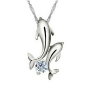 Dolphins Pendant Necklace Sterling Silver Girls Women Cz Ginger Lyne