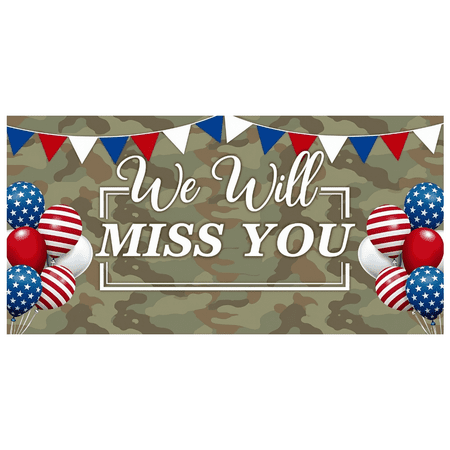 Camouflage Design We Will Miss You Red White Blue Banners Farewell Celebration Durable for Military Events Party Decoration