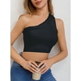 thumbnail image 2 of Womens Cute Ruffle One Shoulder 2024 Tank Top Knit Ribbed Trendy Sexy Summer Sleeveless Crop Tops, 2 of 6
