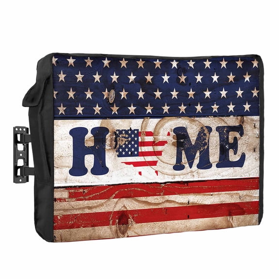 4th of July Outdoor TV Cover 32 Inch Vintage American Flag TV Enclosure Star Stripes Red Blue White Retro Wooden TV Covers for Outside TV Display Screen Protector with Remote Control Pocket
