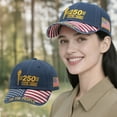 thumbnail image 5 of 250 Anniversary USA Hat 250Th Birthday 1776-2026 Embroidered Distressed Denim Cap Adjustable Baseball Cap for Women Men #02 Blue, 20cm, 5 of 6