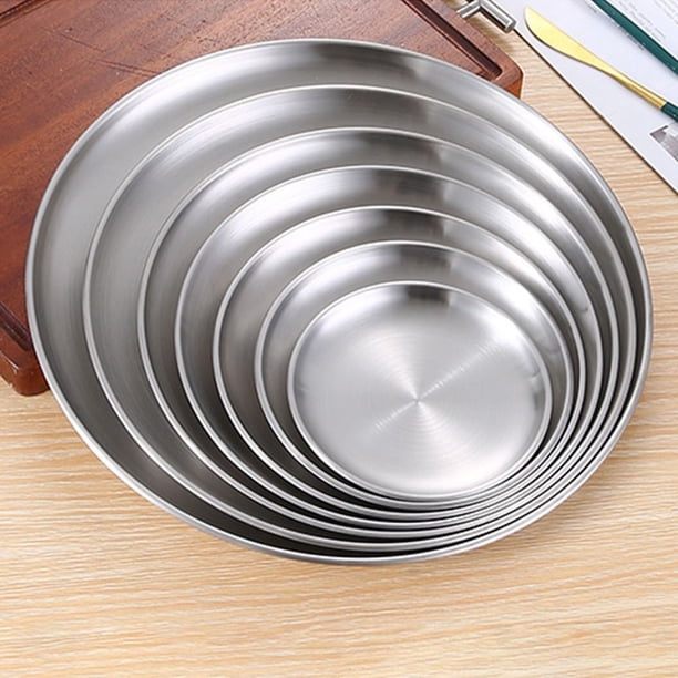 食品 PLatte 1Pcs Dining Disc Stainless Steel Plate Shallow Kitchen Accessories