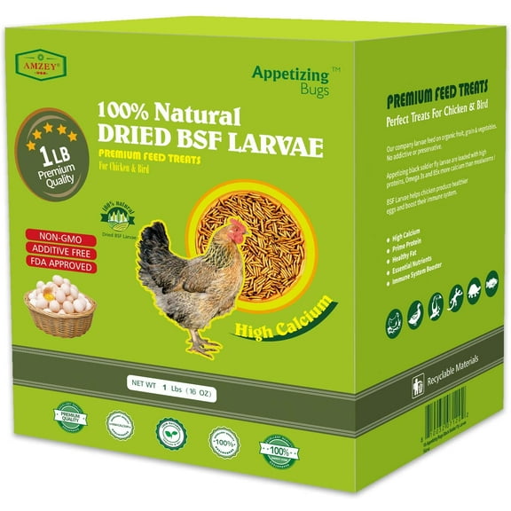Black Soldier Fly Larvae 1 lb - 100% Natural BSF Larvae - High Calcium Treats for Chickens, Birds, Reptiles, Hedgehog, Geckos, Turtles