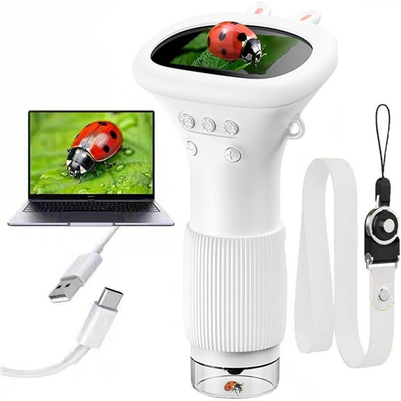 Buggy Lens - Buggylens Microscope, Buggy Lens Microscope Toy, Buggylens Magnifier for Kids, 2" IPS Screen 1000x Handheld Digital Microscopes HD Pocket Portable Microscopes (White,1pcs)