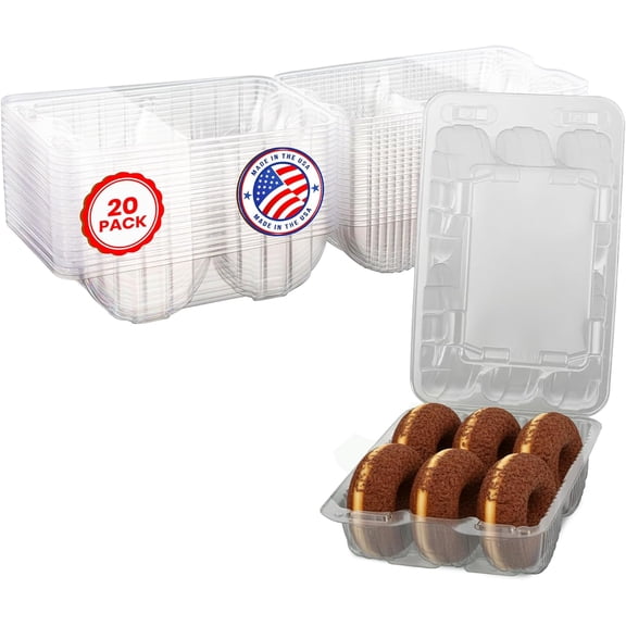 MT Products Clear Donut Plastic Containers with Hinged Lid - Pack of 20