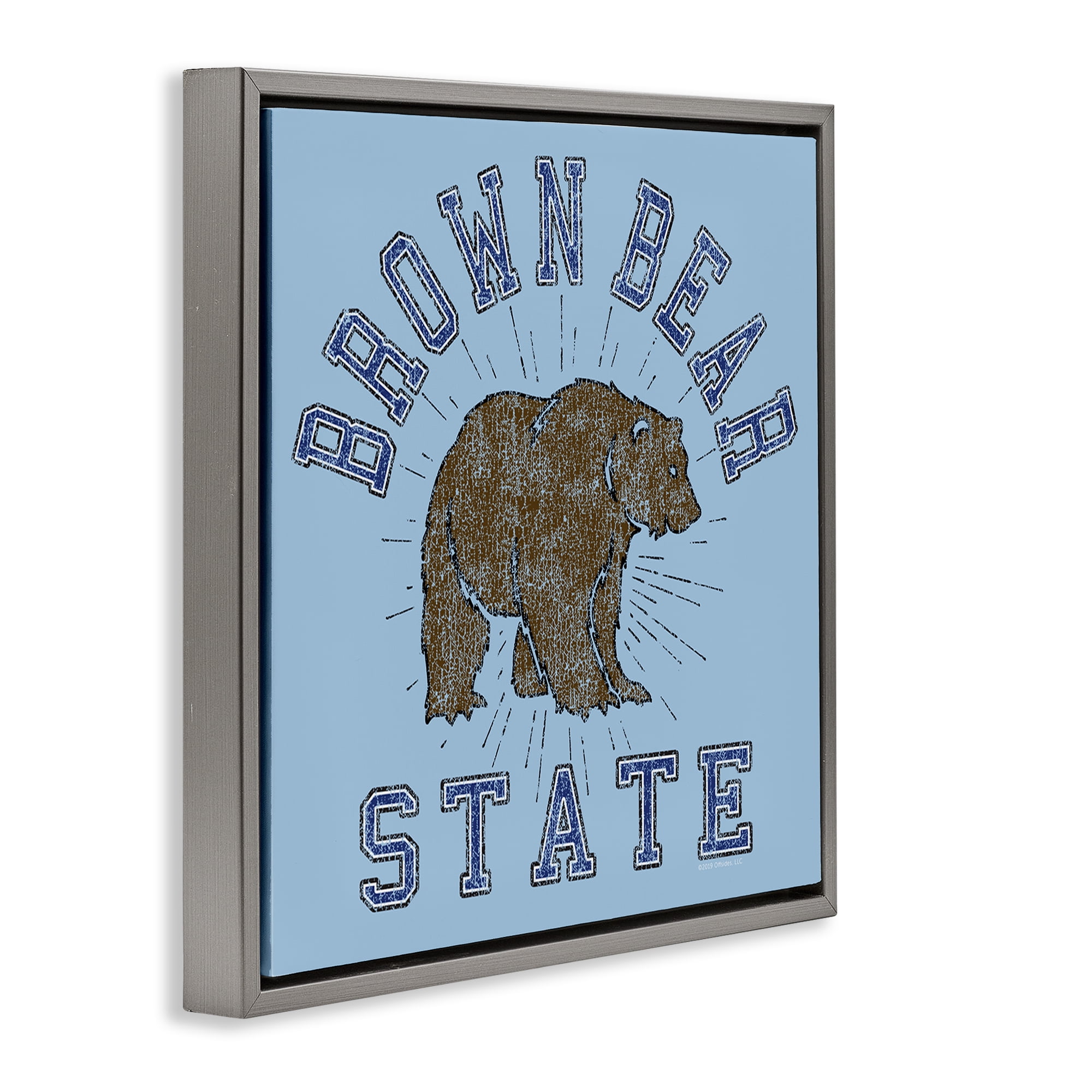 Stupell Industries Brown Bear Varsity State Novelty & Humor Painting Gray Floater Framed Canvas Art Print Wall Art, 25 x 25