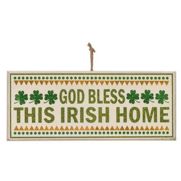 God Bless This Irish Home Hanging Wall Sign Shamrock Four Leaf Clover Decoration