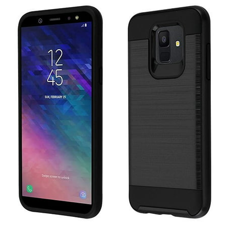 Samsung Galaxy A6 (2018 Model) - Phone Case Protective Shockproof Hybrid Rubber Rugged Cover BLACK Slim Phone Case for Samsung Galaxy