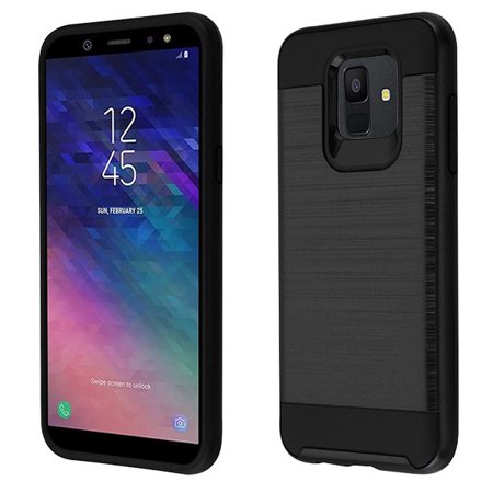 Samsung Galaxy A6 (2018 Model) - Phone Case Protective Shockproof Hybrid Rubber Rugged Cover BLACK Slim Phone Case for Samsung Galaxy (Best Protective Phone Case For Samsung Galaxy S4)