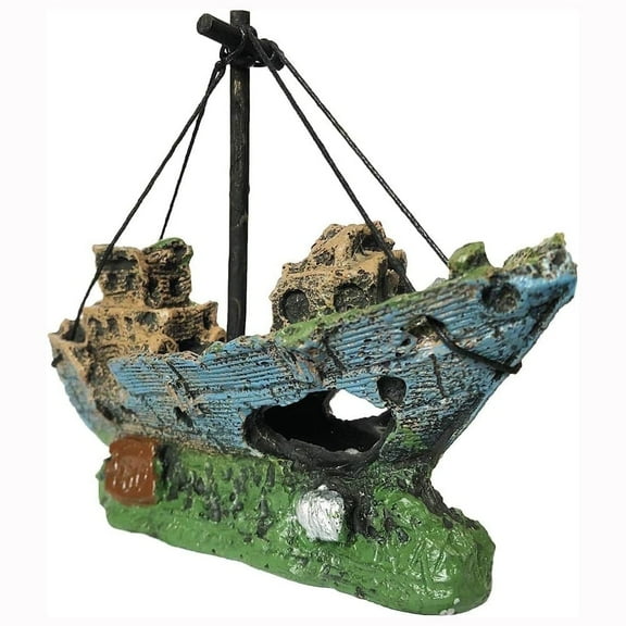 SLOCME Aquarium Resin Boat Ornament – Fish Tank Sunken Ship Decoration for Freshwater & Saltwater Tanks