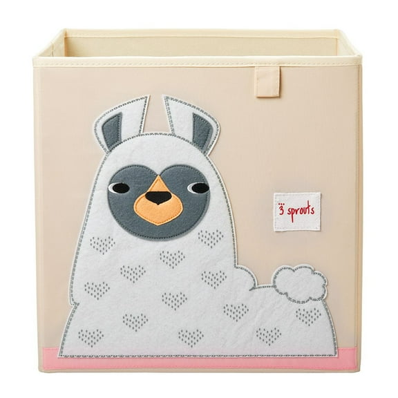 3 Sprouts Children's Foldable Fabric Storage Cube Soft Toy Basket, Llama