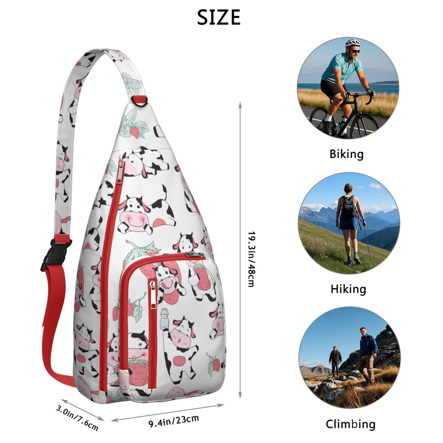 Highland Cow Print Canvas Sling Bag - Rustic Farmhouse Crossbody Backpack for Men & Women, Cute Cow Lovers Shoulder Daypack (Black & White Cow Pattern, Funny Farm Design, Unisex Casual Rucksack)