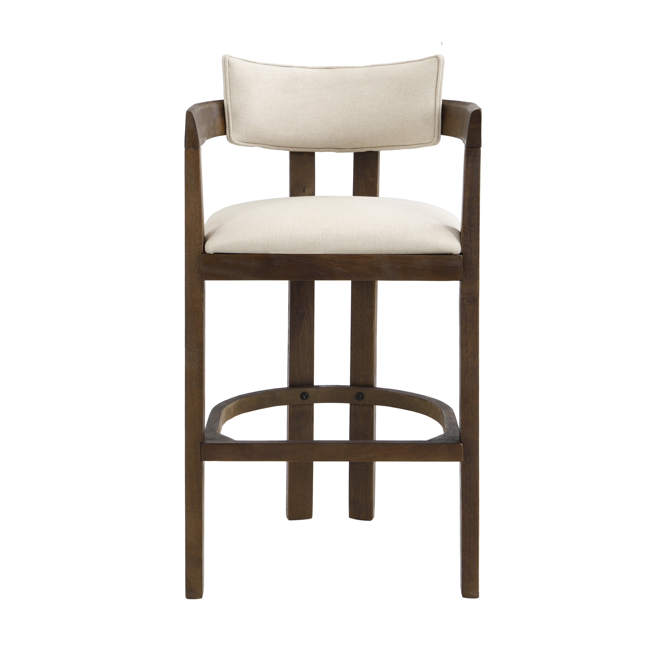 Christopher Knight Home Minimalist Upholstered Bar Stools with Curved Backrest, Solid Wood Frame, Walnut, Set of 2