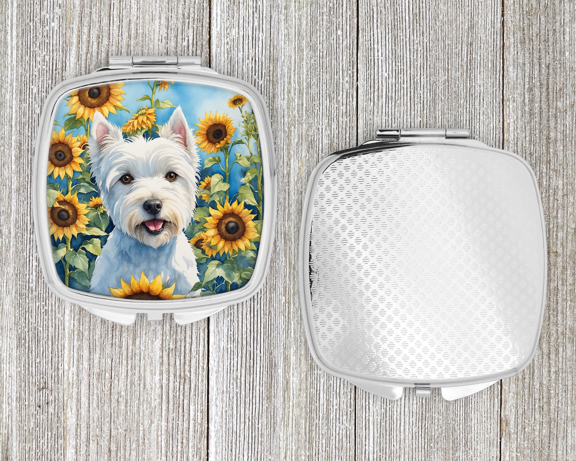 Westie in Sunflowers Compact Mirror 2.75 in x 3 in