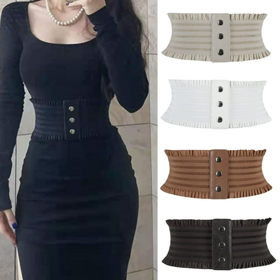 harmtty Women Belt Shirring Solid Color Wide Band High Elasticity Figure Shaping Lady Waist Band for Party