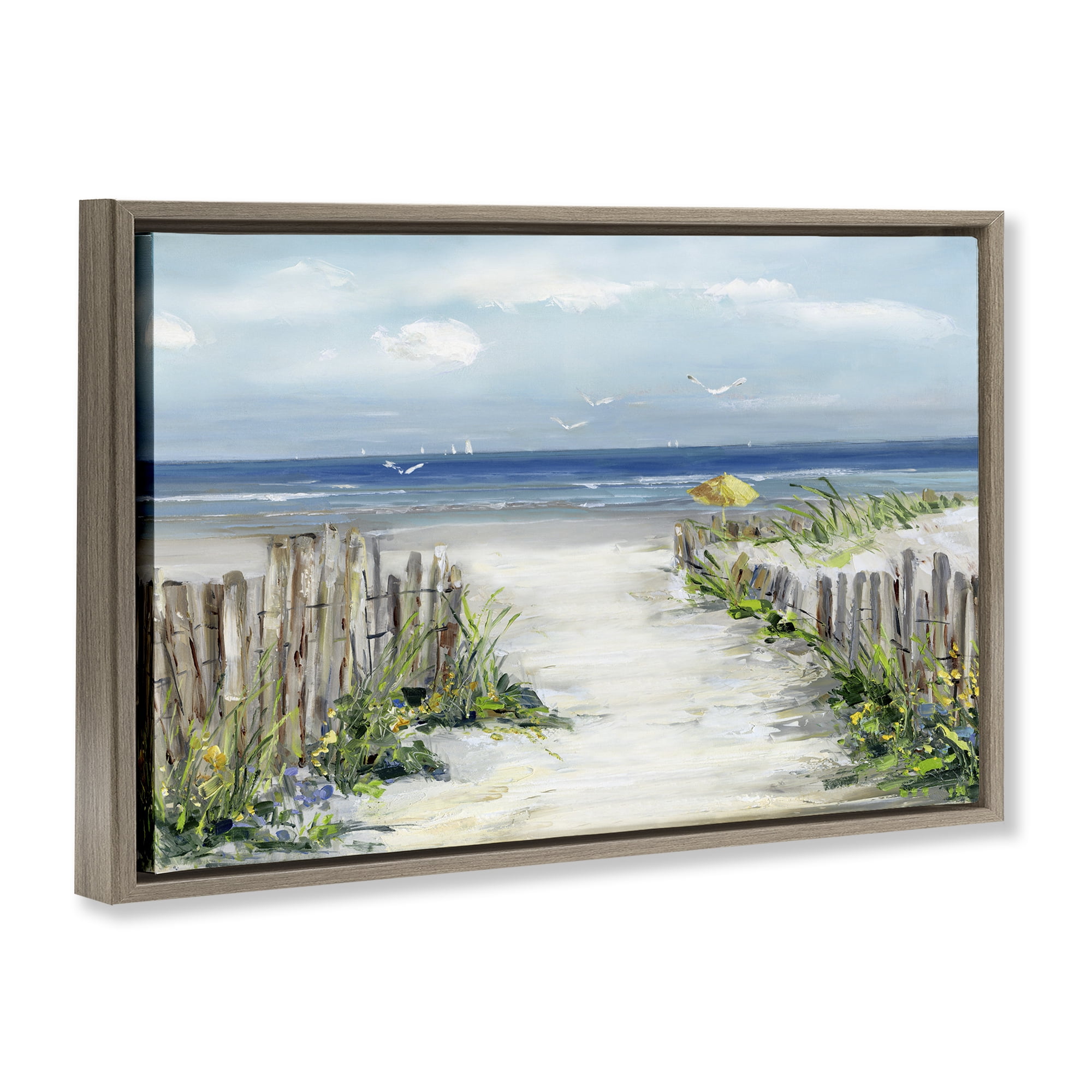 Stupell Industries Sunlit Dune Path To Ocean Brown Framed Floater Canvas Wall Art, design by Sally Swatland