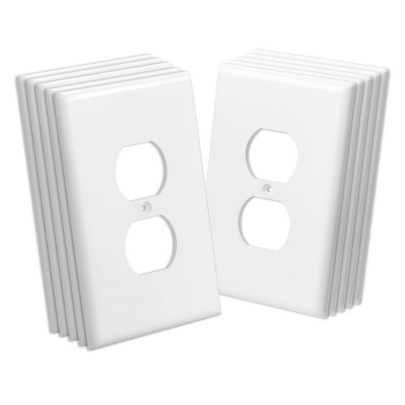 VEVOR 1-Gang Duplex Outlet Covers, 10 Pack Standard Size Wall Outlet Cover, Unbreakable and Impact-Resistant Polycarbonate Thermoplastic, Dual Receptacle Faceplate, for Electrical Outlets, White