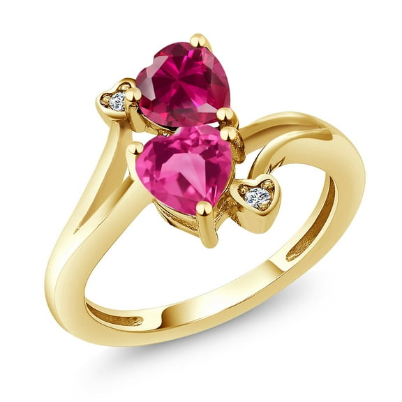 Gem Stone King 18K Yellow Gold Plated Silver Red Created Ruby Pink Created Sapphire and White Lab Grown Diamond Ring for Women (1.79 Cttw, Heart Shape 6MM, Gemstone July Birthstone, Size 8)