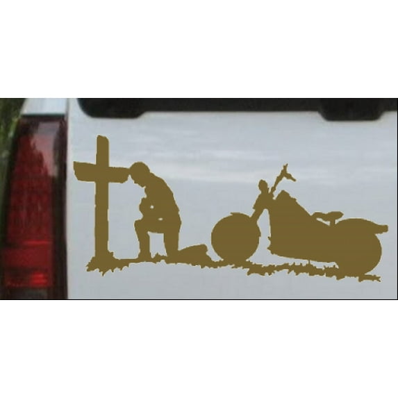 Christian Biker Kneeling at The Cross Car or Truck Window Decal Sticker