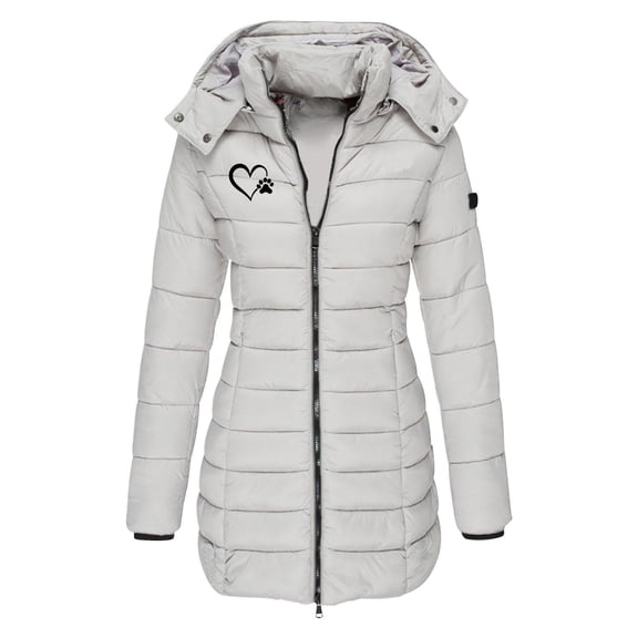 TaTaai Fall Hooded Padded Jacket Women Long Sleeve Mid Length Printed Quilted Coat Casual Warm for Winter