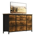 thumbnail image 1 of Commode Grand à 10 Tiroirs avec Prise de Courant - Meuble Télé de 55 Pouces - Cadre Métallique Robuste - Rangement pour Chambre, Garde-Robe, Entrée, Chambre d'Enfants - Tiroirs en Tissu, Dessus en Bois - Rayures Tigre, 1 of 8