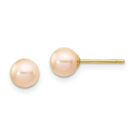 14k 5-6mm Pink Round Freshwater Cultured Pearl Stud Post