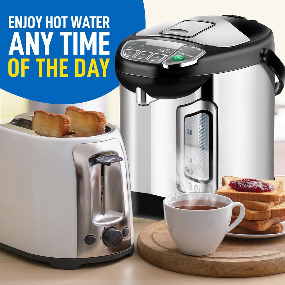 NutriChefKitchen Electric Water Boiler and Warmer - 3L/3.17 Qt Stainless Steel Electric Hot Water Dispenser w/ Rotating Base, Auto Shut Off, Safety Lock, Instant Heating for Coffee & Tea (NCHUB13)