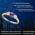 thumbnail image 2 of Gem Stone King 18K Yellow Gold Plated Silver Purple Amethyst and White Moissanite Engagement Ring for Women | 0.94 Cttw | Round 5MM | Gemstone February Birthstone | Size 8, 2 of 7