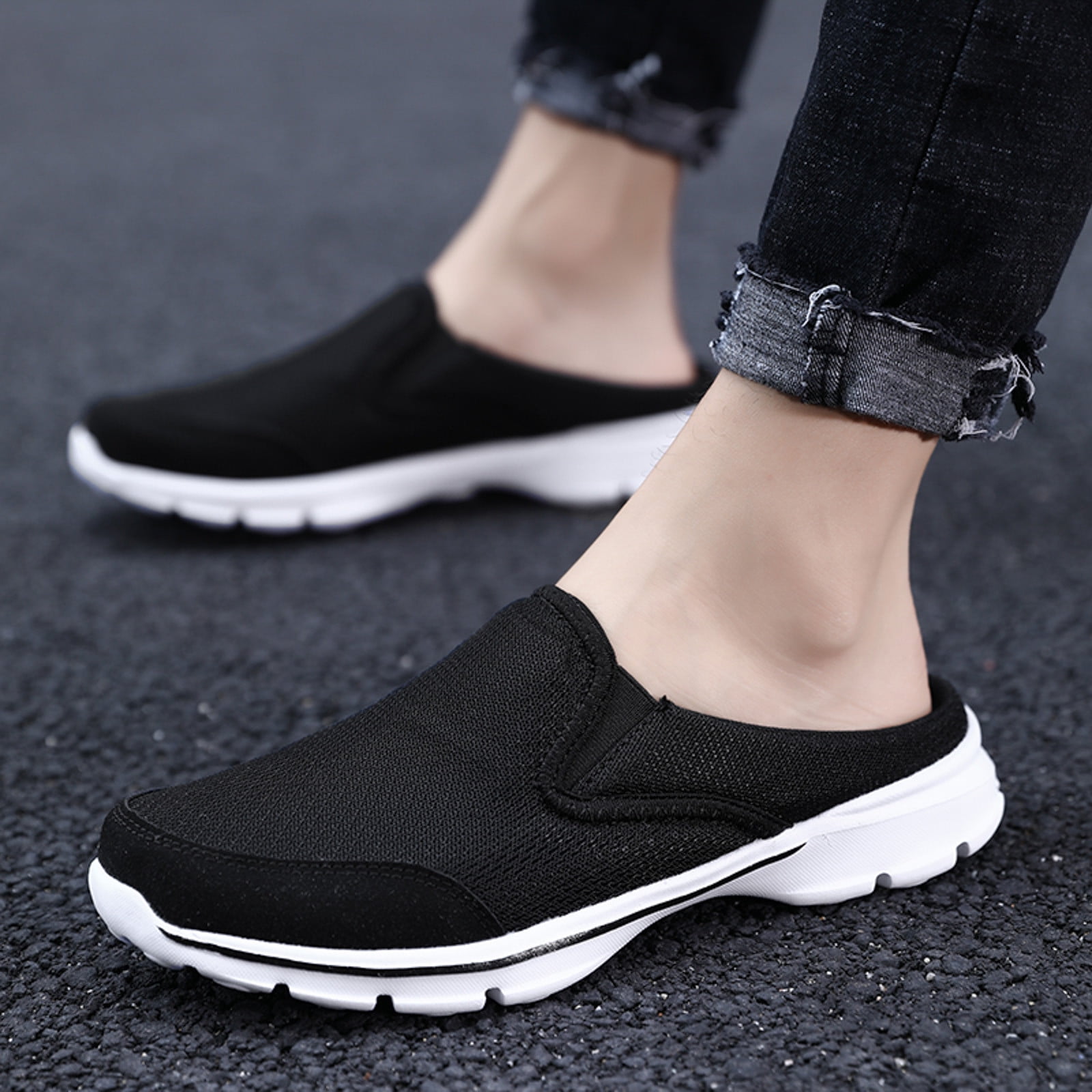GYUJNB Women s Casual Slip on Half Shoes Breathable Arch Support Walking Mules Shoes Open Back Slip on Flats Non Slip Sneakers Sandals Size 9 Walmart