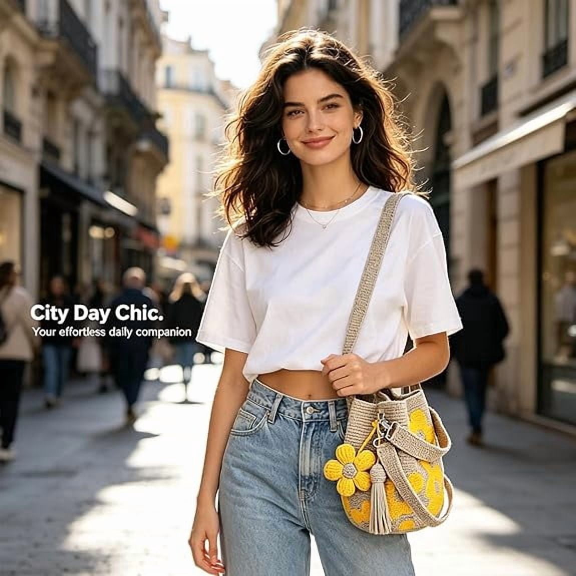 Rongyun Handmade Crochet Flower Tote Knit Floral Purse Bag Boho Beach Handbags Crossbody Shoulder Bag for Women Vacation Green