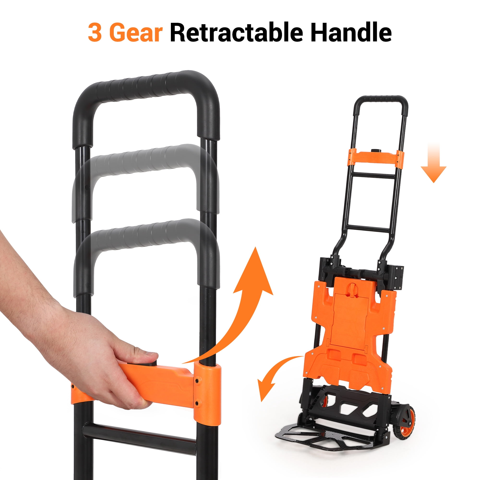 2-In-1 Folding Hand Truck Dolly with Folding Basket, Collapsible Hand Truck Dolly with Retractable Handle & 4 Wheels, 330Lb Capacity Portable Dolly Cart for Moving, Shopping