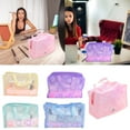 thumbnail image 3 of Travel Portable Toiletry Bag Women's Makeup Bag Large Capacity Bath Waterproof Storage Bag Thickened Floral Transparent Organizing Bag,Green, 3 of 8