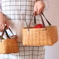 thumbnail image 2 of Picnic Basket Natural Woven Woodchip with Folding Handles Easter Basket Closet Storage Organizer Basket Bath Toy and Kids Toy Storage, 2 of 11
