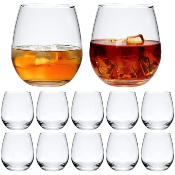 Stemless Wine Glasses Set of 12,16 OZ Stemless Wine Glass Cups,Clear Christmas Red Wine Glassware White Wine Glass Tumblers,Elegant Crystal Bourbon Glasses Water Cups for Wine,Whiskey