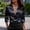 A1574 Navy, variant on Blouse for Women Notch V Neck 3/4 Sleeve Dressy Party Going Out Abstract Animal Leopard Print Slim Fit Satin Touch Polished Professional Sophisticated Modern Office Tops