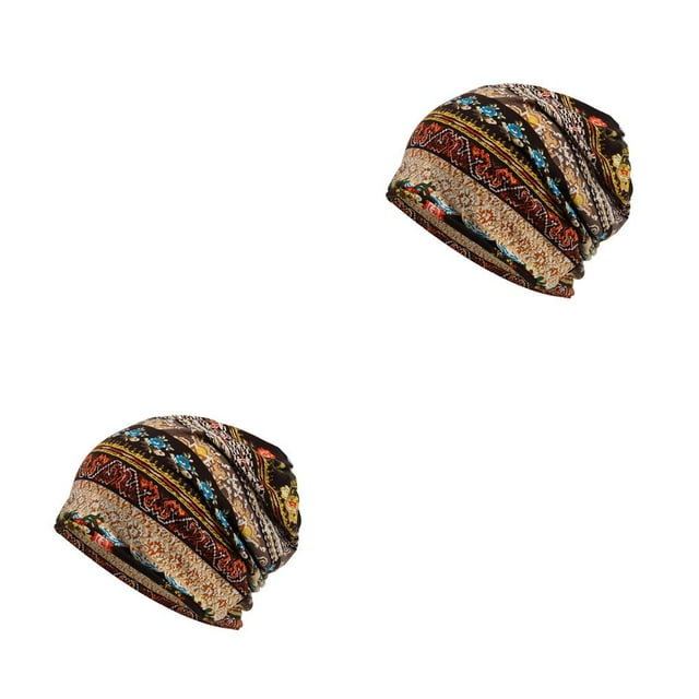 Maytalsory Bonnet Ethnique Style Hijab Imprimé Floral Coloré Turban Réglable Protection des Oreilles Accessoires de Style Bonnet Café Floral 2Set