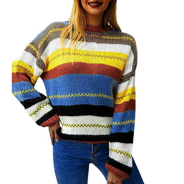 Tops de empalme de contraste de color de manga larga de otoño e invierno para mujer Fridja fksj1957
