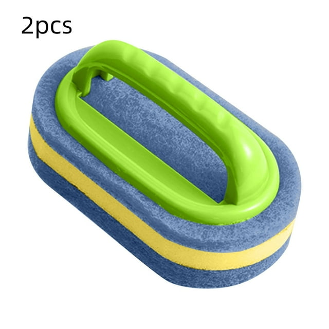 Juego de 2 cepillos de cocina, Esponja para lavar platos con mango, Paño de limpieza engrosado de alta densidad, Fregadora multiusos de espuma rápida para cocina y baño, 10x17x2,5cm, Azul