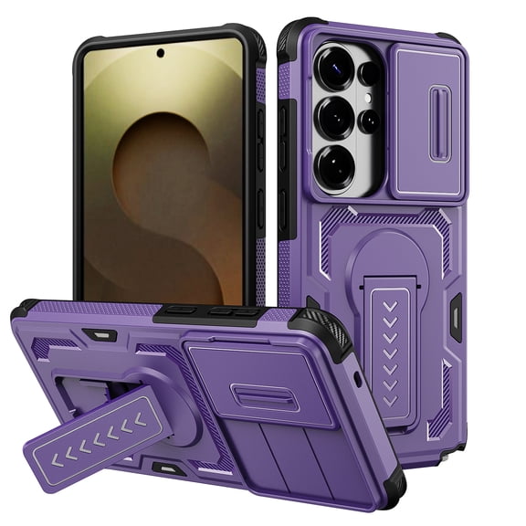 TECH CIRCLE for Samsung Galaxy S26 Ultra PC TPU Rubber Armor Case Shockproof Hidden KickStand with Slide Camera Cover Anti-Slip Rugged Anti-Scratch,Purple
