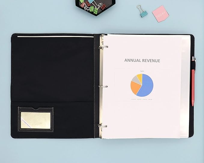 Blue Sky ProView Legacy Black 3 Ring Binder, Letter Size, 1", Textured Faux Leather Cover, Built-in Pockets, Holds 175 Sheets, 6-Pack (10504-C)