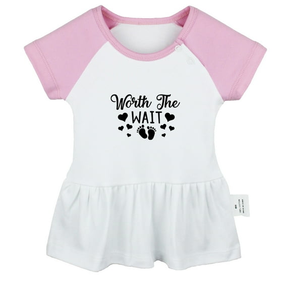 Worth The Wait Funny Dresses For Baby, Newborn Babies Skirts, Infant Princess Dress, 0-24M Kids Graphic Clothes (Pink Raglan Dresses, 6-12 Months)