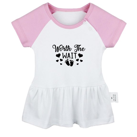 Worth The Wait Funny Dresses For Baby, Newborn Babies Skirts, Infant Princess Dress, 0-24M Kids Graphic Clothes (Pink Raglan Dresses, 6-12 Months)