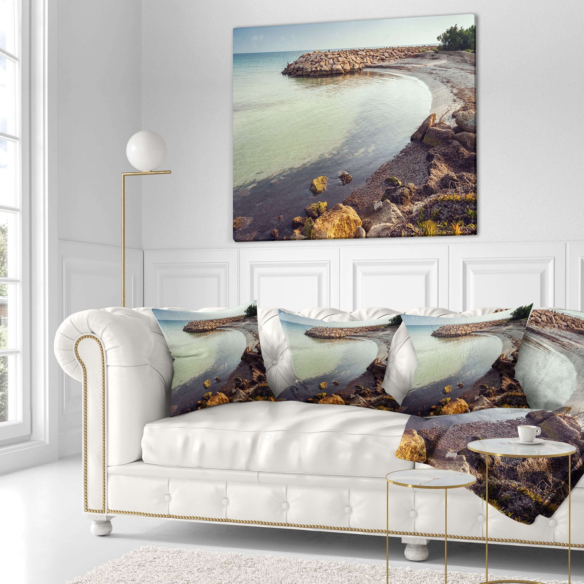 Designart Little Lagoon with Fishermen Africa - Seashore Throw Pillow - 16x16