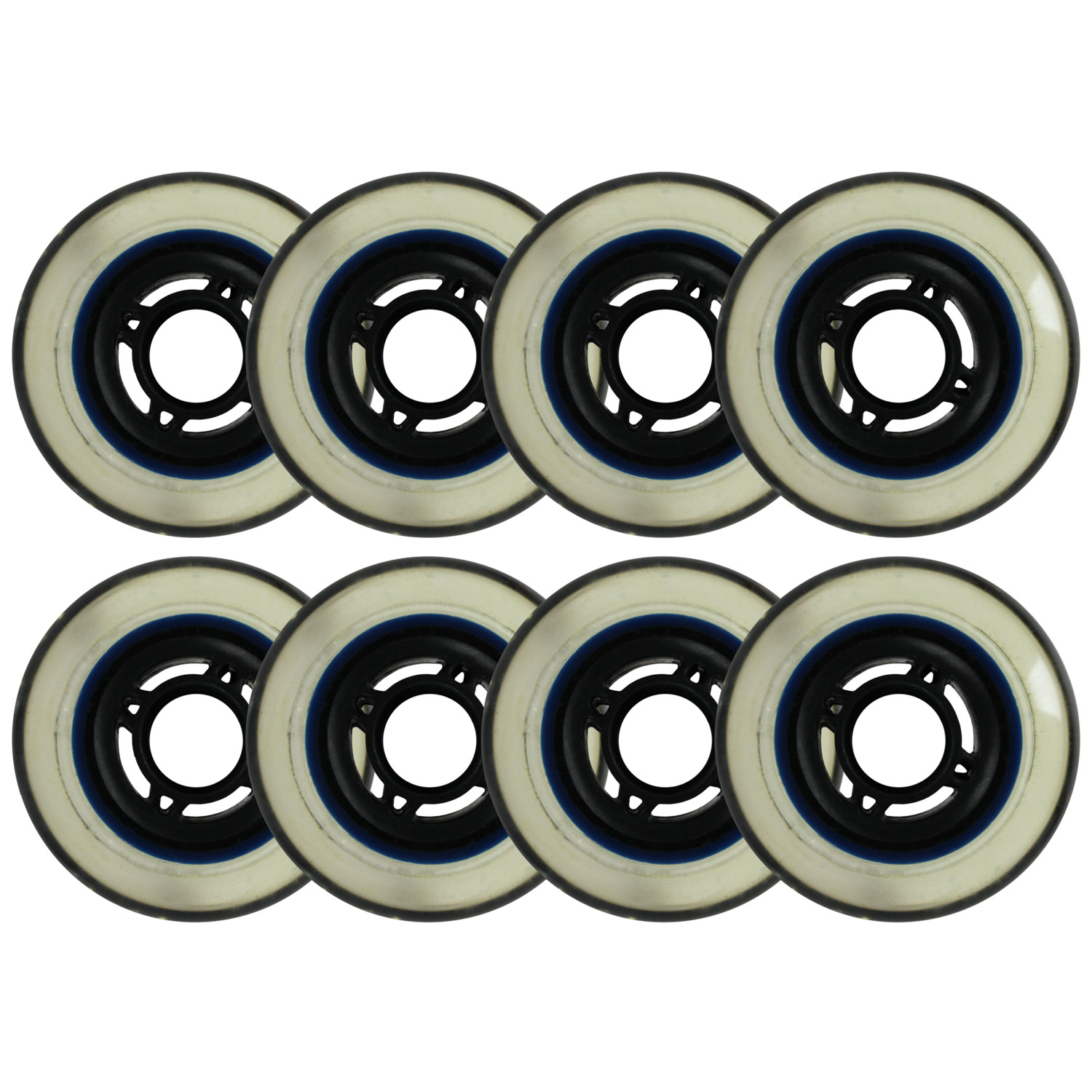 Inline Skate Replacement Wheels Black/Clear 76mm 80A 4Spoke 8 Pack