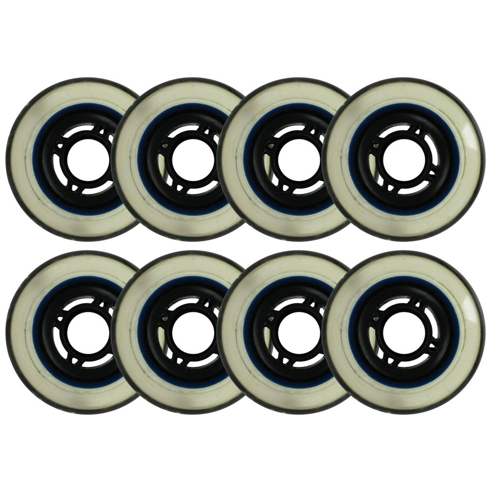 Inline Skate Replacement Wheels Black/Clear 76mm 80A 4Spoke 8 Pack